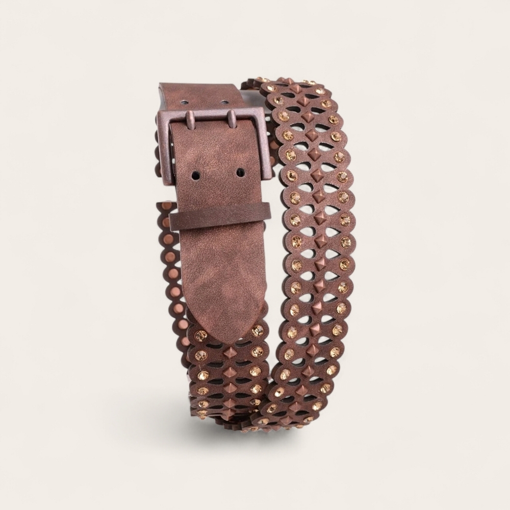 NOMAND CREEK  WOMANS LASER  BROWN LEATHER BELT WITH  ACCENTS.